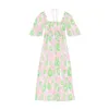 Casual Dresses Auth New Maje Floral Square Neck Women's Long Dress Summer Ruffle Edge Cover Up Dress