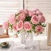 Fiori secchi 30 cm Bouquet di seta rosa rosa Peonia Fiore artificiale Testa grande 4 Piccole decorazioni per la casa di nozze da sposa