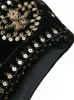 Gilet in velluto ricamato con paillettes donna Top Fashion Vintage senza maniche O-Collo Gilet nero 2023 Spring Causal Slim Street Lady