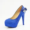 Chaussures habillées magnifique bleu Royal strass coeur décoration gland fête bal anniversaire célébration femmes mariée mariage talons hauts