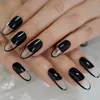 False Nails Spirit Clear French Style Fake Black UV Polish Cover Shiny Long Oval Artificial Fingernails With Gluetabs 24