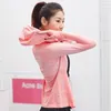 Chemises actives Yoga Slim Zipper Fitness Sport Manteau Femmes Trous De Pouce Veste De Course À Capuche Gradient Couleur Gym Workout Jersey Femme