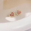 Stud Earrings Cute Romantic Pink Zircon Heart For Women Korean Fashion Gold Color Geometric Jewelry Pendientes Mujer