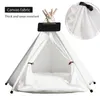 kennels pens Pet Teepee Dog Cat Bed White Canvas Dog Cute House Portable Removable and Washable Dog Tents for Dog Puppy Cat with Cushion 230625