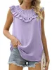 Damenblusen, Damen-Sommerweste, ärmelloses Chiffon-Hemd, lässig, Vintage, O-Ausschnitt, Rüschen, Falten, elegantes Damen-Tanktop