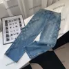 xinxinbuy Men women designer pant Paris emboss Letter Printing Washed Jeans denim Spring summer Casual pants blue XS-2XL