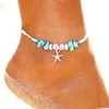 Boho cristal étoile de mer perlée cheville Turquoise charme cheville Bracelet pied perles cheville été plage bijoux prix de gros