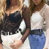 Kadın Tişörtleri Moda Mesh şeffaf Dantel Bodysuit v Boyun Uzun Kollu Gömlek Yaz içi boş out Straps Bralette Bodysuits Street Giyim Kadın Tops