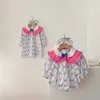 2023 Spring Sister Matching Wear Clothes For Kids Baby Girls Floral Tryckt A-Line Dress and Rumpers With Bowknot Girl Outfits L230625