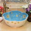 Handgefertigtes Lavabo-Badezimmerwaschbecken aus Porzellan im primitiven Stil, Blumenmuster, gute Menge Lrdpv