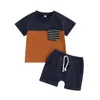 Ensembles de vêtements Pudcoco Infant Born Baby Boy Summer Outfits Short Sleeve Contrast Color Patchwork T-Shirt Shorts Set Toddler Clothes 0-3T