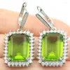 Stud Oorbellen 40x20mm Princess Cut Roze Morganite Groene Peridot Witte Kubieke Zirkoon Vrouwen Engagement Zilveren Bruid