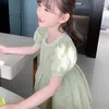 Girl Dresses Korea Girls Dress Pearl Neck Summer Fashion Bubble Sleeves Princess Little Kids Flower For Weddings