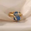 Полосы колец голубого кубического циркона каменное кольцо для женщин из нержавеющей стали.