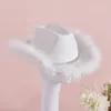 Cloches Ladies Cowboy Hat Fashion Solid Kolor Feathers Splating Wide Brim Flat Top odporny na ultrafioletowe ochronę przeciwsłoneczną Party Party 230621