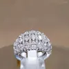 Anneaux de mariage Uilz haute qualité brillant Zircon pour les femmes couleur argent luxe géométrie anneau fête délicate mariée marié bijoux