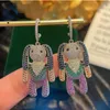 Earrings S925 silver needle animal earrings color matching copper inlaid zircon color long ear rabbit earrings