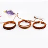 Urok bransolety 3pcs/set boho gypsy hipis punkowy brązowy czarny sznur Wrap Macrame Knoty Skórzowe warstwy ułożone szeroko regulowane unisex