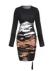 Casual Jurken LW SXY Plus Size Lange Mouwen Jurken Tie Dye Rib Gebreide Bodycon Jurk Hoge Taille Dames Elegante Vestidos 2023 NIEUWE Bodycon Jurk x0625