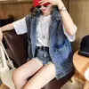 Bf Coreano Grande Tasca Monopetto Denim Gilet Per Le Donne Classico Senza Maniche Streetwear Denim Cappotti 2023 Casual Allentato Top