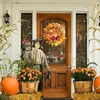 Decorative Flowers Pumpkin Wreath Artificial Flower Garland Autumn Harvest Thanksgiving Halloween Decoration Door Wall