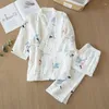 Kvinnors sömnkläder Autumn and Summer Pure Cotton Yarn Kimono Pyjamas V-Neck Printing Plus Size Pijama Mujer Loungewear Women 2 Piece