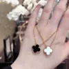 Sterling silver lucky Four-leaf clover necklace for female 18k rose gold red agate chain pendant