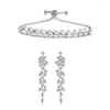 Necklace Earrings Set Luxury White Olive Branch Zircon Wedding Women With Big Leaf Fashion Adjustable Bracelet And Sets Atacado