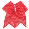 Hårtillbehör 10st/set 8 "Rhinestones Cheer Bow for Kids Boutique Diamond Ribbon Big Bows Girls Elastic Bands