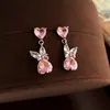 Dangle Earrings DREJEW Cubic Zirconia Pink Romance Heart Drop 925 Silver Needle Piercing Women's Bow Tie Ear Jewelry