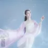 Traje de Palco Qian Meng Fato Feminino Hanfu Rosa Branco Fada Po House Thematic Pography Tang Ruqun Performance