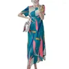 Party Dresses Women's Summer Dress Miyake Pleated Temperament Elastic Fashion Slim Fit Retro Print