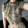 Women's Blouses 2023 Summer Women's Top Snake Print Short Sleeve T-shirt Half High Collar Wear