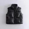 Mode Streetwear Frauen Puffy Weste Winter Dicke Parkas Jacke Schwarz PU Weibliche Mäntel Faux Leder Unten Weste Lose Dame