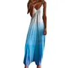 Casual klänningar gradient tryck sexig rem lång för kvinnor boho ärmlös sommarstrand sundress lös plus size camis klänning