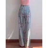 Pantalones vaqueros a la moda con estampado de flores para mujer, pantalones vaqueros largos Vintage de cintura alta, pantalones vaqueros de pierna ancha informales de otoño 2023 para mujer