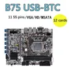 Motherboards B75 ETH Mining Motherboard 12 PCIE zu USB LGA1155 mit G530 CPU DDR3 4 GB 1600 MHz RAM SATA Kabel RJ45 Netzwerk