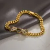 Kedja köp mode guldfärg koppar bröllop smycken aaa cz zirkon leopard charm armband för kvinnor 230621