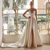 Elegancka biała suknia ślubna cekiny w szyku dekoltowe koraliki koraliki rękawa sanda schodowa z przodu rozcięcie pociąg vestidos de novia