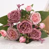 Fleurs décoratives Assez sans entretien Décor de mariage aux couleurs vives Faux bouquet de pivoine Unfading Artificielle Fleur Articles de fête