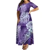 Casual Dresses Polynesian Custom On-Demand Women'S Half-Sleeve Dress O-Collar Tiered Blue Party Plus Size 8xl