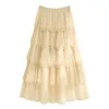 Skirts Sweet Cake Layered Tulle Long Maxi Skirt Women Fashion 2023 High Waist Ruffled Vintage Tiered Pleated Mesh Falda