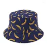 Berets Panama Bucket Hat for Women Summer Cap Men Banana Print Bob Hip Hop Gorros Fisherman Sun