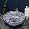 China Lavabo Ceramic Counter Top Wash Basin garderob handmålade fartyg diskbänk handfat skål tvättbassängen blå och vitgood qty nvvkp