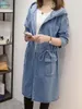 Frauen Trenchcoats Mit Kapuze Jacke Jean Frau Mantel Denim Windjacke Frühling Herbst Weibliche Lange Lose Mantel