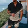 Herrspårsugnar Luxury Polo Shirt 2 Piece Outfit Summer Men's 3D Print Man Fashion Hawaiian Beach Vacation Short Sleeve Tracksuit Set 230621