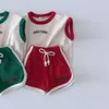 Sommer Kinderbekleidung Kinderbrief Kurzarm Lose Shorts Zweiteiler Set 0-6 Jahre alte Jungen und Mädchen Sportanzug L230625