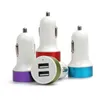 en stockDual USB Ports 2.1A Metal Car Charger Colorful Micro USB Car Plug USB Adapter Mini Charger