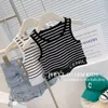 Gilet rayures sans manches T-shirt mode filles mignon haut enfants vêtements d'été pour bébé filles noir et blanc sous-vêtements 230625