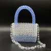 Sweet Gradual Blue Two Handed Handle Oblique Cross Beaded Bag Handmade Women's Bag Woven High Quality Acrylic Chain Women's Bag 230625